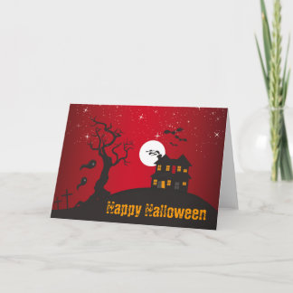 Happy Halloween Haunted House Red Card