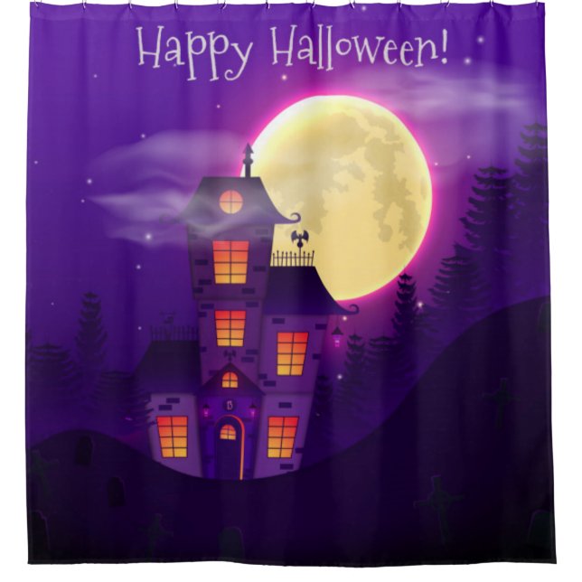 Happy Halloween Haunted House Shower Curtain (Front)