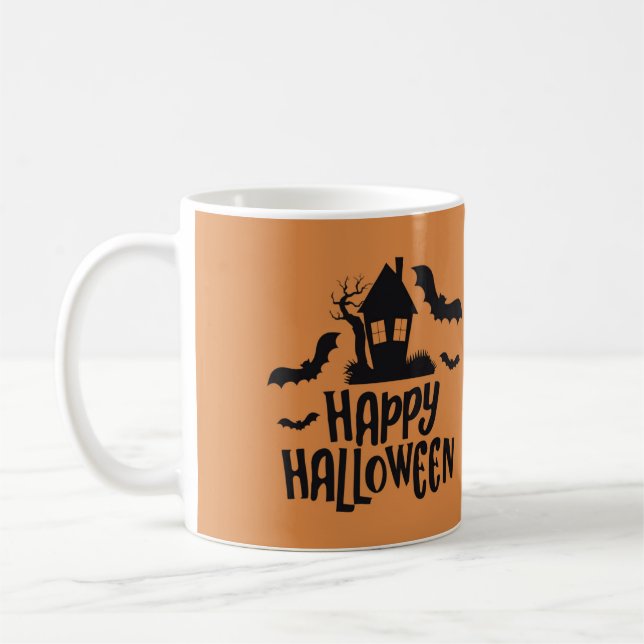 Happy Halloween haunted house spooky bat orange Coffee Mug (Left)