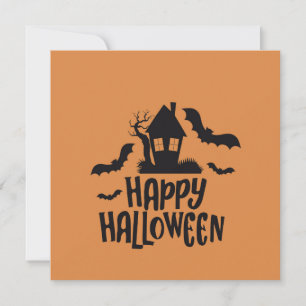Happy Halloween haunted house spooky bat orange Holiday Card
