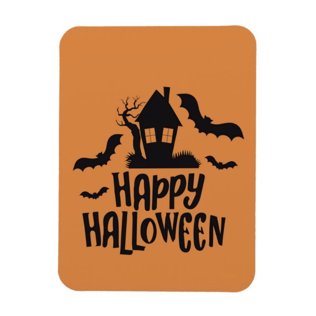 Happy Halloween haunted house spooky bat orange Magnet (Vertical)