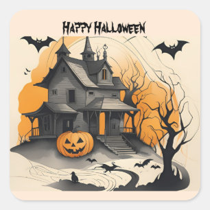 happy Halloween haunted house Square Sticker