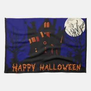 Happy Halloween Haunted House Tea Towel
