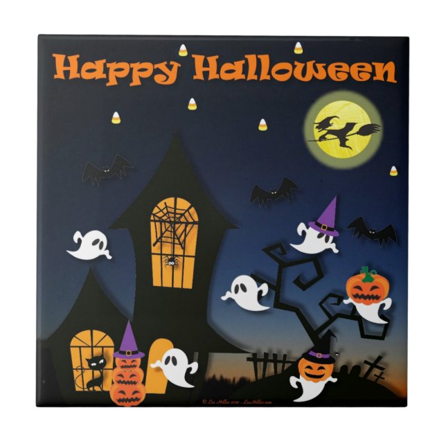 Happy Halloween Haunted House Tile (Front)