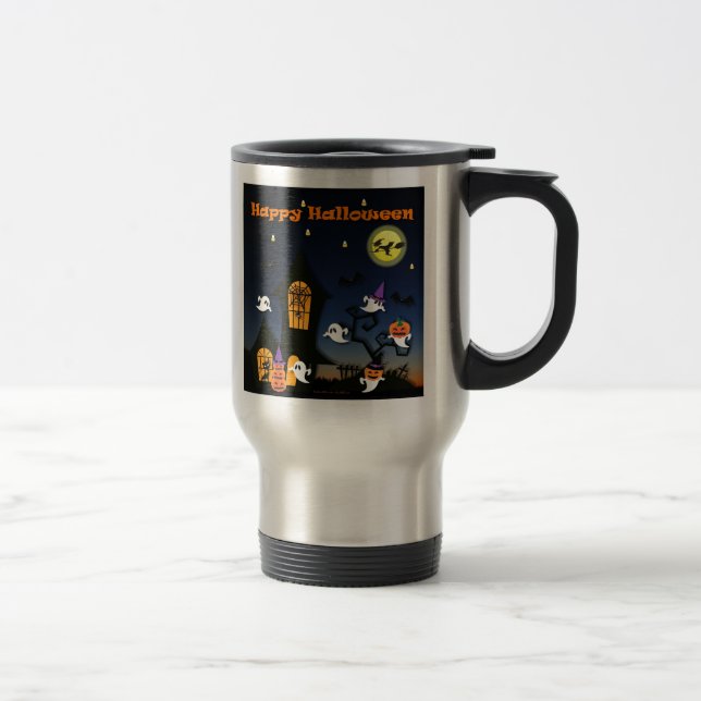 Happy Halloween Haunted House Travel Mug (Right)