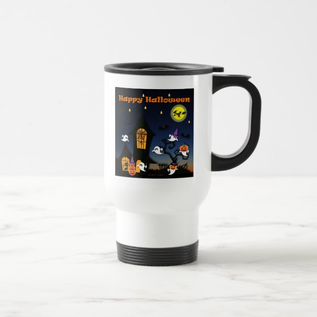 Happy Halloween Haunted House Travel Mug (Right)