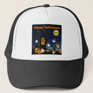 Happy Halloween Haunted House Trucker Hat