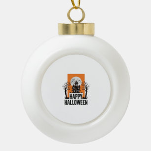 Happy Halloween Haunted House Vintage Graphic_1 Ceramic Ball Christmas Ornament