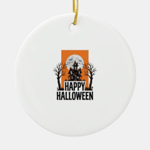 Happy Halloween Haunted House Vintage Graphic_1 Ceramic Tree Decoration