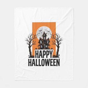 Happy Halloween Haunted House Vintage Graphic_1 Fleece Blanket