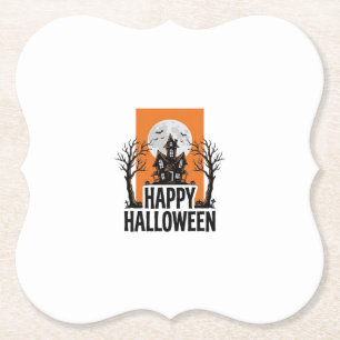 Happy Halloween Haunted House Vintage Graphic_1 Paper Coaster