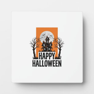 Happy Halloween Haunted House Vintage Graphic_1 Plaque