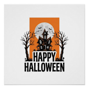 Happy Halloween Haunted House Vintage Graphic_1 Poster