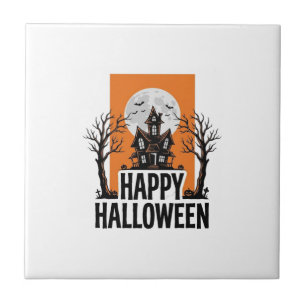 Happy Halloween Haunted House Vintage Graphic_1 Tile