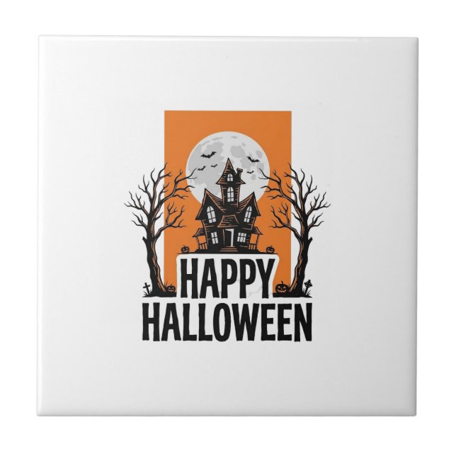 Happy Halloween Haunted House Vintage Graphic_1 Tile (Front)