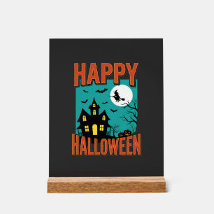 Happy Halloween Haunted House Witch Design Acrylic Sign