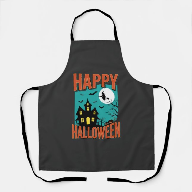 Happy Halloween Haunted House Witch Design Apron (Front)