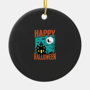 Happy Halloween Haunted House Witch Design Ceramic Tree Decoration