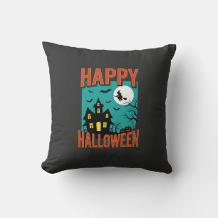 Happy Halloween Haunted House Witch Design Cushion