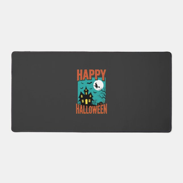 Happy Halloween Haunted House Witch Design Desk Mat (Front)