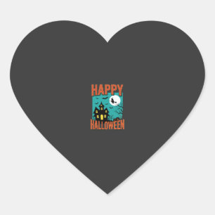 Happy Halloween Haunted House Witch Design Heart Sticker