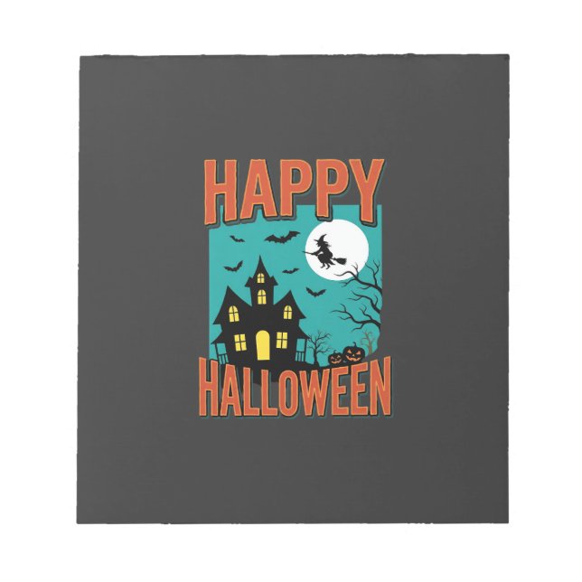 Happy Halloween Haunted House Witch Design Notepad (Front)