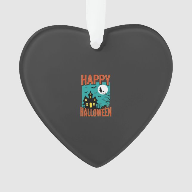 Happy Halloween Haunted House Witch Design Ornament (Front)