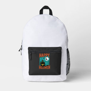 Happy Halloween Haunted House Witch Design Printed Backpack