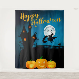 Happy Halloween Haunted Scene   Party Backdrop Tapestry