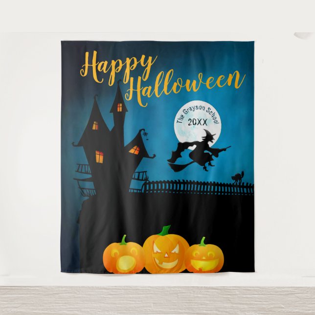 Happy Halloween Haunted Scene | Party Backdrop Tapestry (Front)