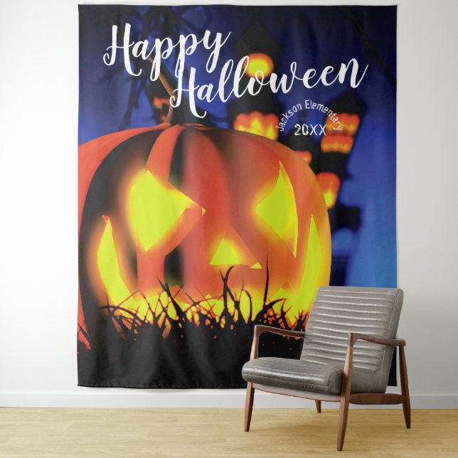 Happy Halloween Haunted Scene | Party Backdrop Tapestry (In Situ)