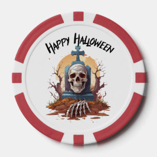 Happy Halloween Head Stone And Skeleton Poker Chips