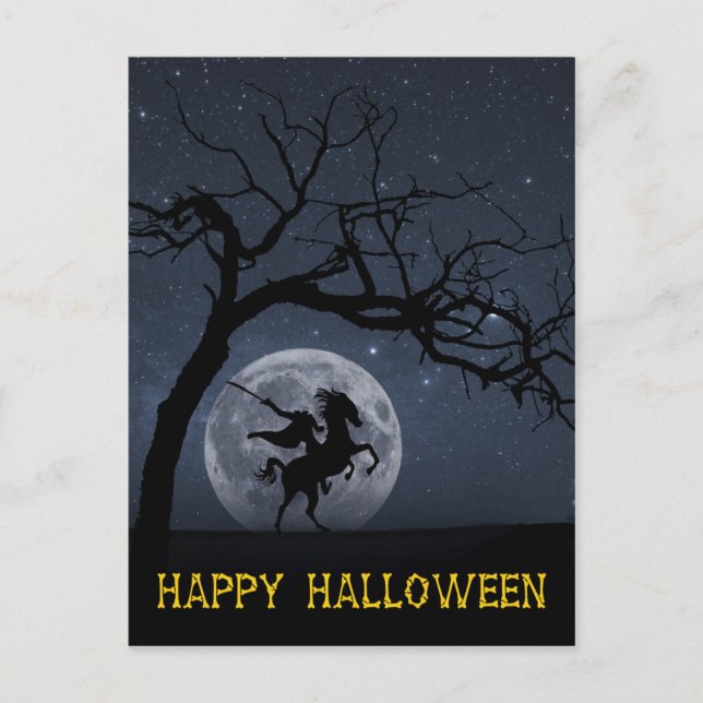 Happy Halloween Headless horseman Full moon Postcard (Front)