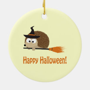 Happy Halloween! Hedgehog Witch Ceramic Tree Decoration