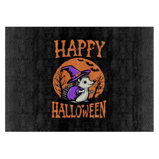 Happy Halloween Hedgehog Witch Cutting Board (Front)