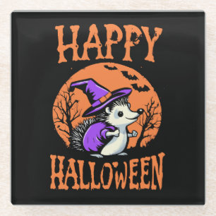 Happy Halloween Hedgehog Witch Glass Coaster