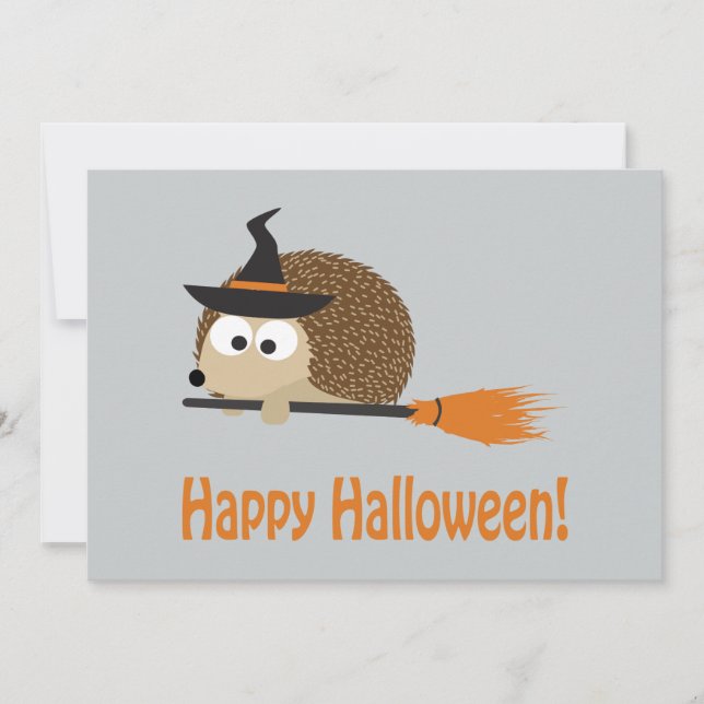 Happy Halloween! Hedgehog witch Invitation (Front)
