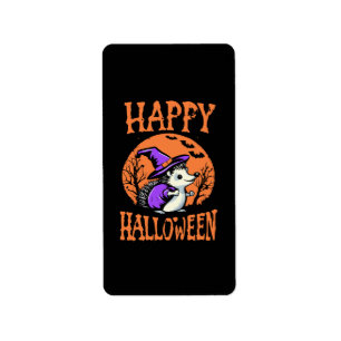 Happy Halloween Hedgehog Witch Label