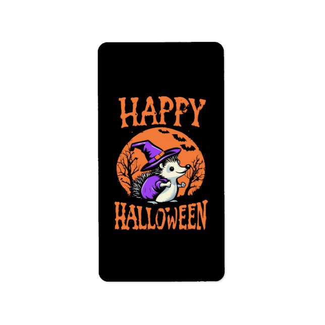 Happy Halloween Hedgehog Witch Label (Front)