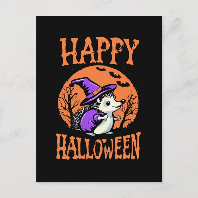 Happy Halloween Hedgehog Witch Postcard (Front)