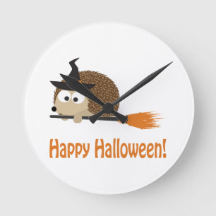 Happy Halloween! Hedgehog Witch Round Clock