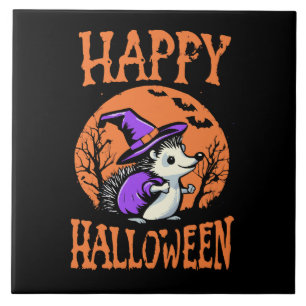Happy Halloween Hedgehog Witch Tile