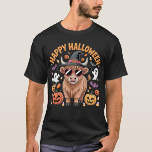 Happy Halloween Highland Cow Witch Costume Cute T-Shirt