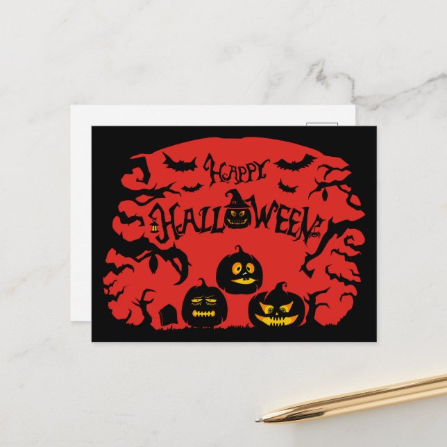Happy Halloween Holiday Postcard (Front/Back In Situ)
