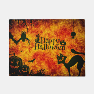 Happy Halloween Holiday Welcome Black Cats Doormat