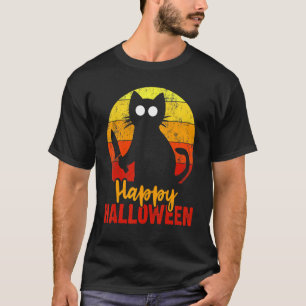 Happy Halloween Horror Black Cat With Knife Scary  T-Shirt