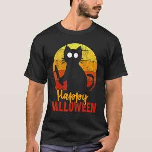 Happy Halloween Horror Black Cat With Knife Scary  T-Shirt