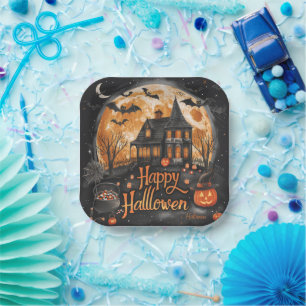 Happy Halloween House Cute & Festive Halloween Paper Plate