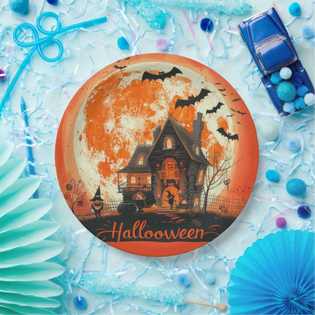 Happy Halloween House Cute & Festive Halloween  Paper Plate (Party)