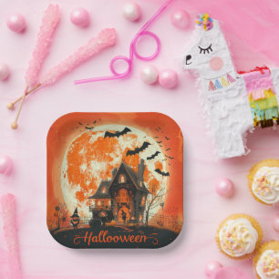 Happy Halloween House Cute & Festive Halloween  Paper Plate